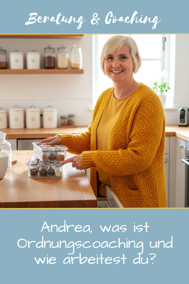 Bild eines Blogartikels auf dem Andrea als Ordnungscoach in einer Küche arbeitet.
